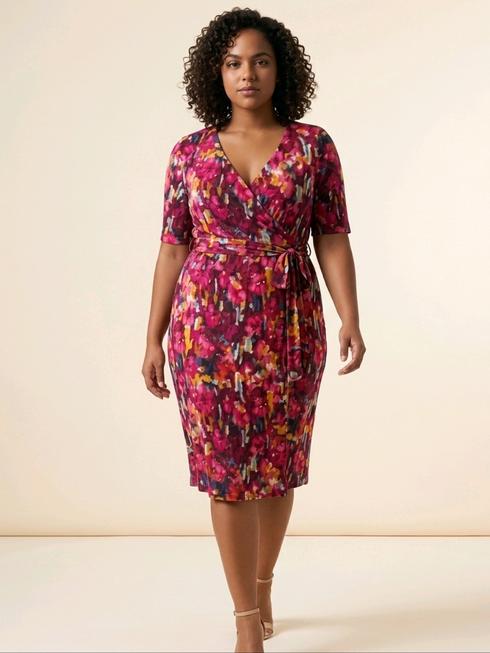 NWT Jones New York Wrap Around Watercolor Floral Midi Dress ~sz 16